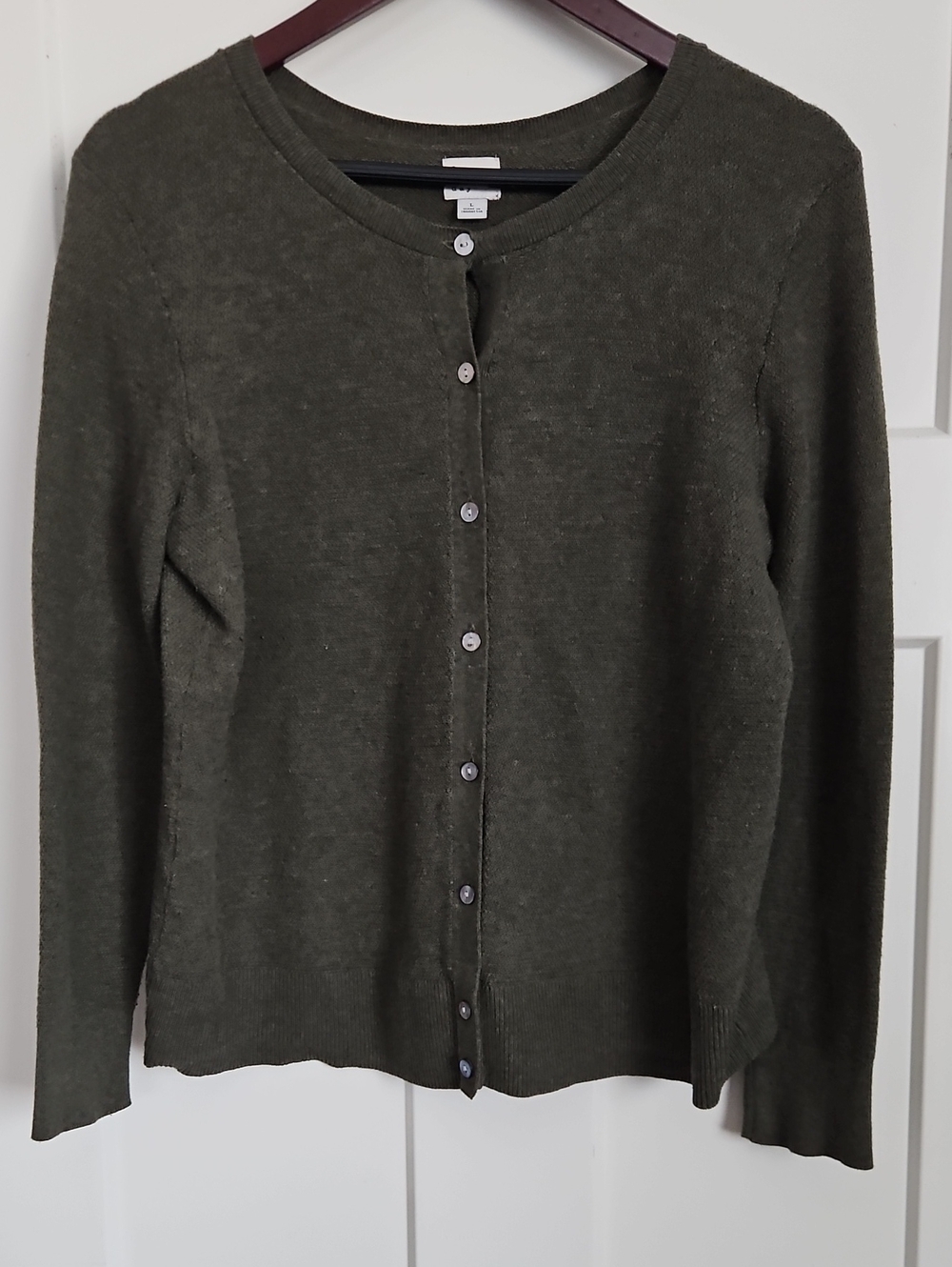 Women’s Olive Crewneck Button-Front Sweater